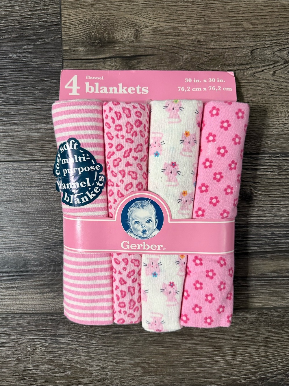 Gerber 4-Pack Pink Flannel Baby Receiving Blankets 30x30